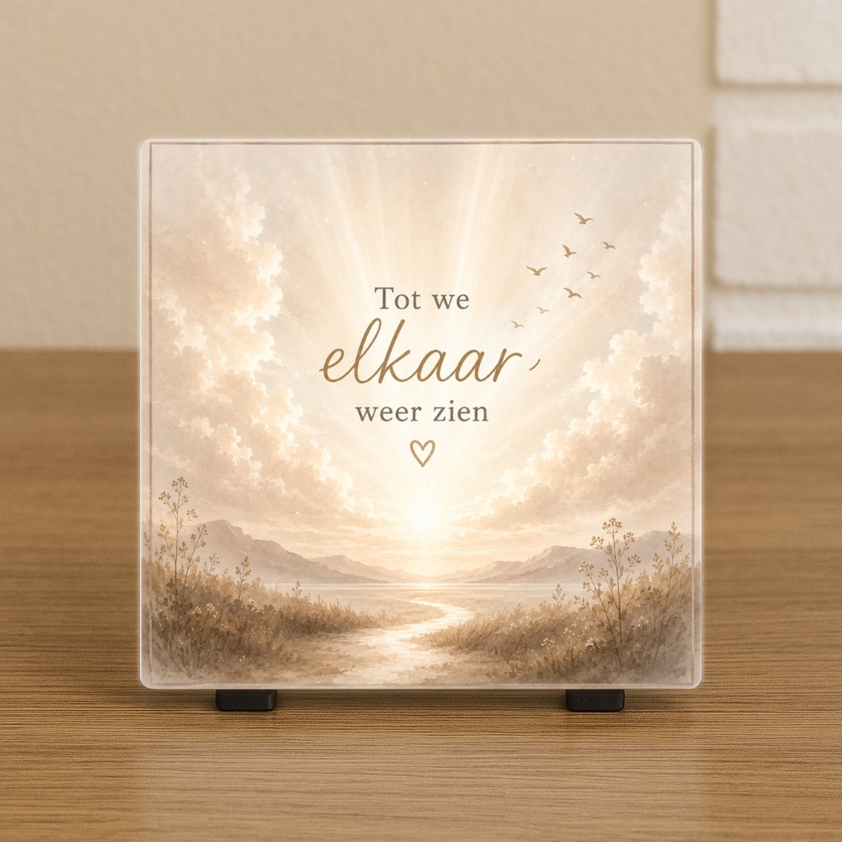 CreaCraft Spreuktegel “Tot we elkaar weer zien” - Herdenkingstegel – Rouw tegeltje – Trendy nu – Vriend(in), Collega, familie – Overlijden – Cadeau – Incl standaard – Wenstegeltje – Cadeau idee