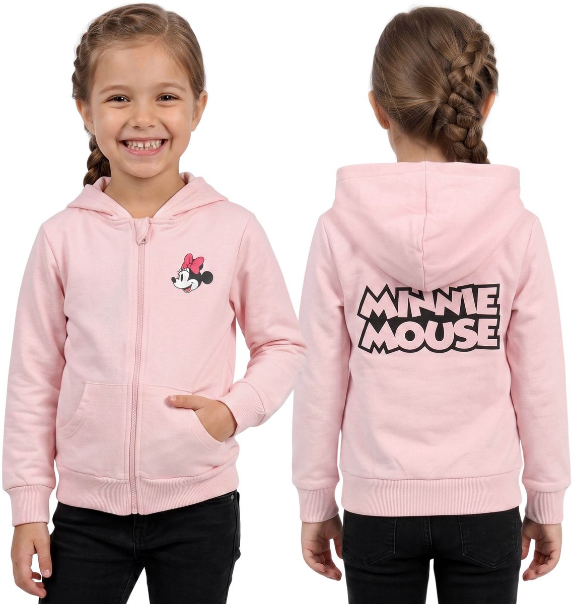 DISNEY Minnie Mouse Roze, KATOENEN hoodie VOOR MEISJES, MET RITS, 100% KATOEN / 116