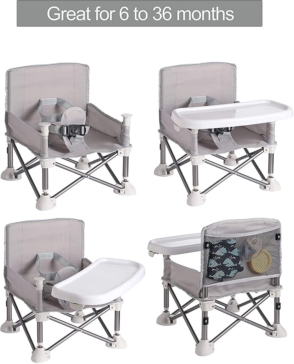 Kinderstoel - Baby voedingsstoel - Verhogings stoelen - Opvouwbare babystoel - Hoge kinderstoel - Afneembaar dienblad - met opbergtas - Geschikt voor peuters van 6-36 maanden (37*31 cm - Grijs) – foto 4