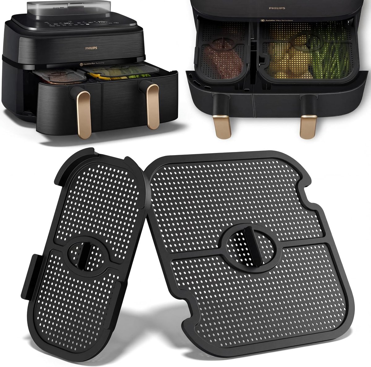 Spatbescherming voor Philips Dual Basket Airfryer 3000-5000 Serie 9L (3L/6L) - Siliconen Vetspatbescherming 2 Stuks - Herbruikbaar - Geschikt voor NA350/NA550