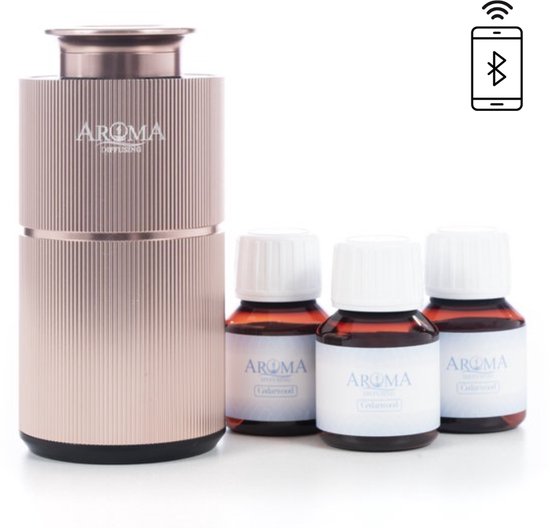 Rosé gouden, geribbelde Aroma diffuser met drie flesjes geurolie.