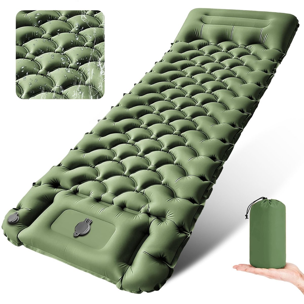 Solidchoice - Zelfopblazend Campingmatras met Kussen en Voetpomp, 200 x 70 cm