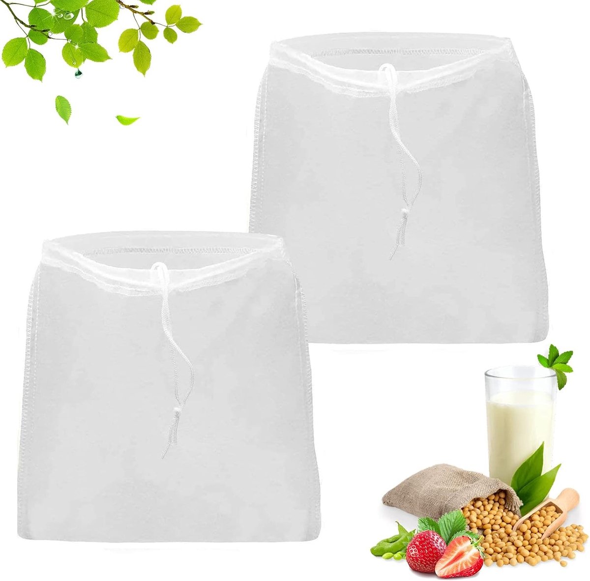 Herbruikbare nylon filterzak voor noten, melk, havermout, fruit en groentesappen - 30 x 45 cm, ideaal voor sapextractie en koken