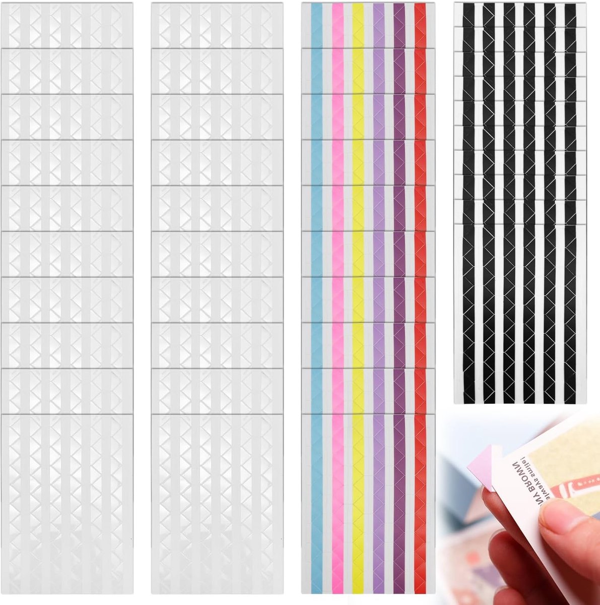 Set van 4080 fotohoeken stickers voor fotoalbums, scrapbooking, knutselwerk, fotohoeken (transparant, kleurrijk en zwart), 40 vellen zelfklevende hoeken voor foto's