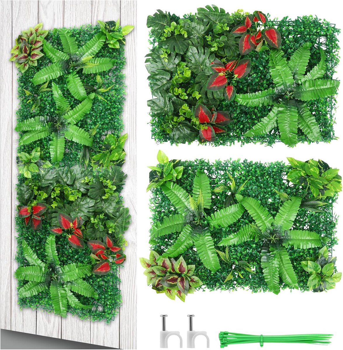 Kunstplantwanden 60 x 40 cm - Set van 2 - Weerbestendig en UV-bestendig - Creëer een levendige sfeer - ShopVlot
