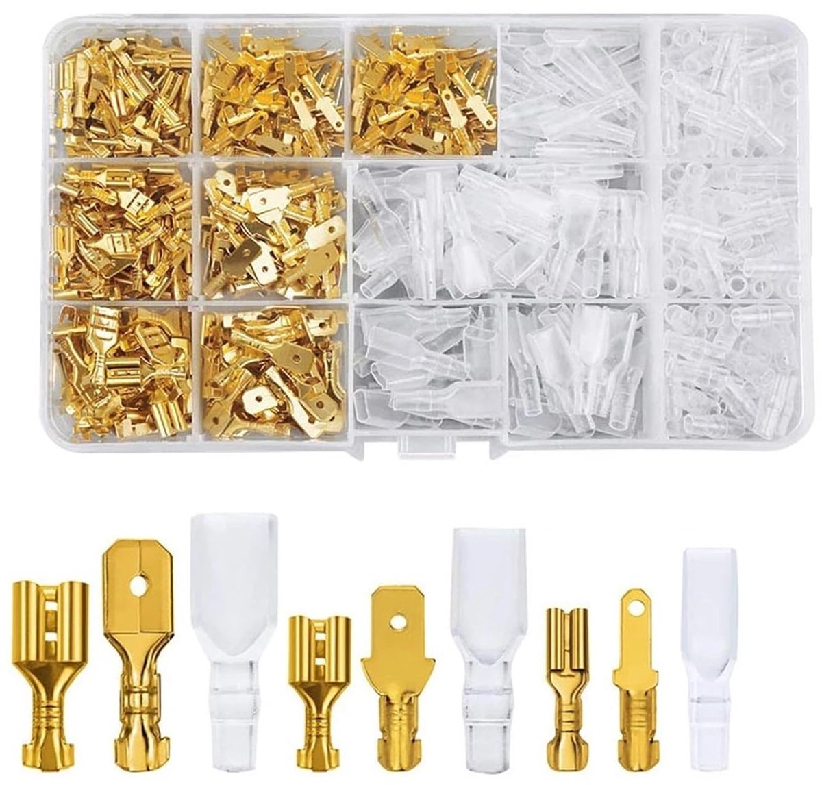 Flatstekers 450 Stuks - 2.8 mm, 4.8 mm, 6.3 mm - Goud - Krimpconnector voor auto en motorfiets - SnelShoppen