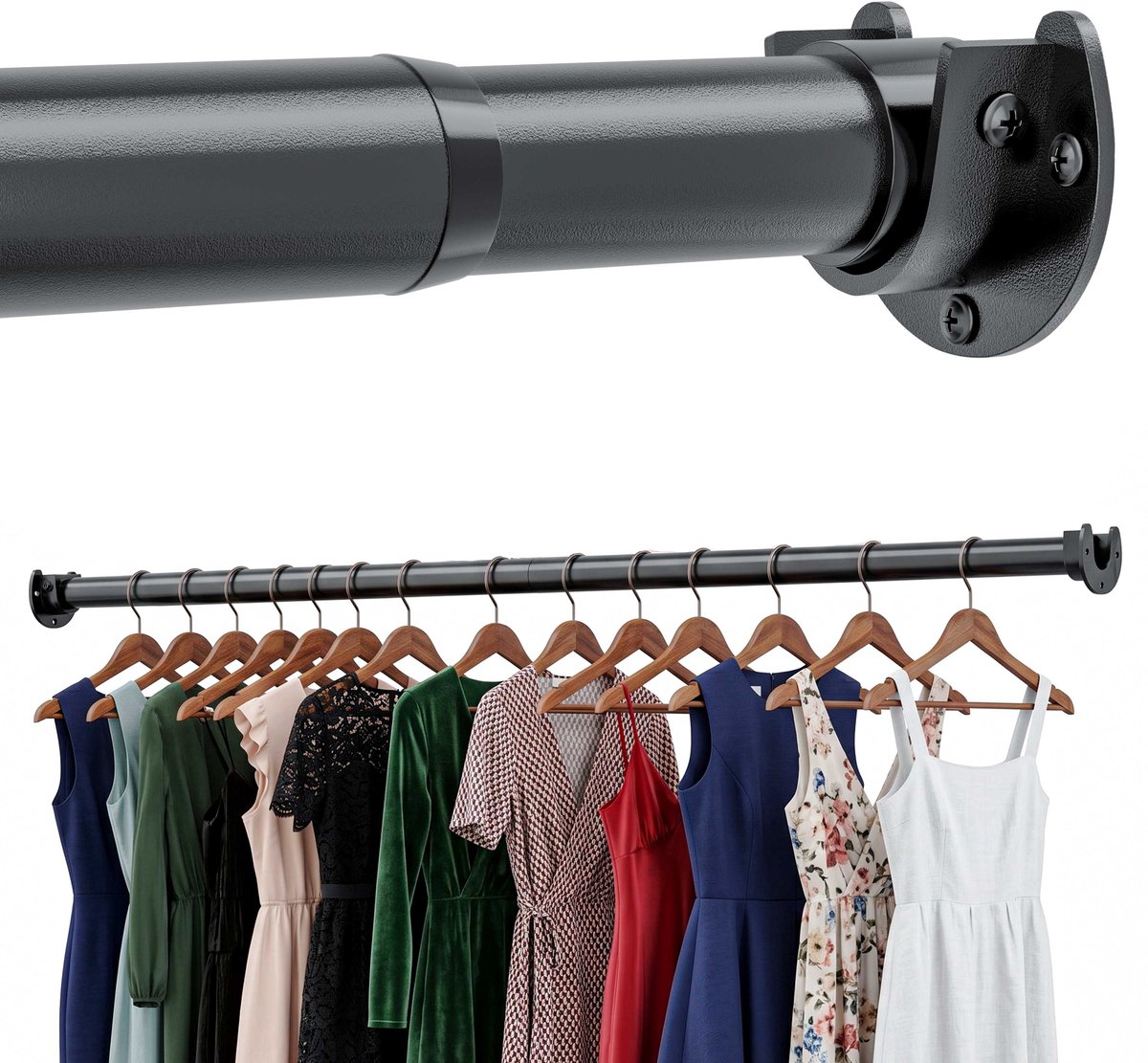 Nolad® - Kledingrek - Kledingstang - Gordijnroede - Garderoberek - Handdoekrek - 43 T/M 213 CM - Metaal - Zwart