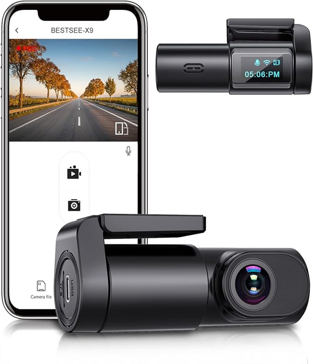 Bestsee X9 Pro Dashcam Auto Camera – 2.5K Ultra HD Video – Wifi & App Control – 170° Groothoek – Night Vision & G-Sensor – Parkeerbeveiliging – Nieuw in Doos (Gezegeld)