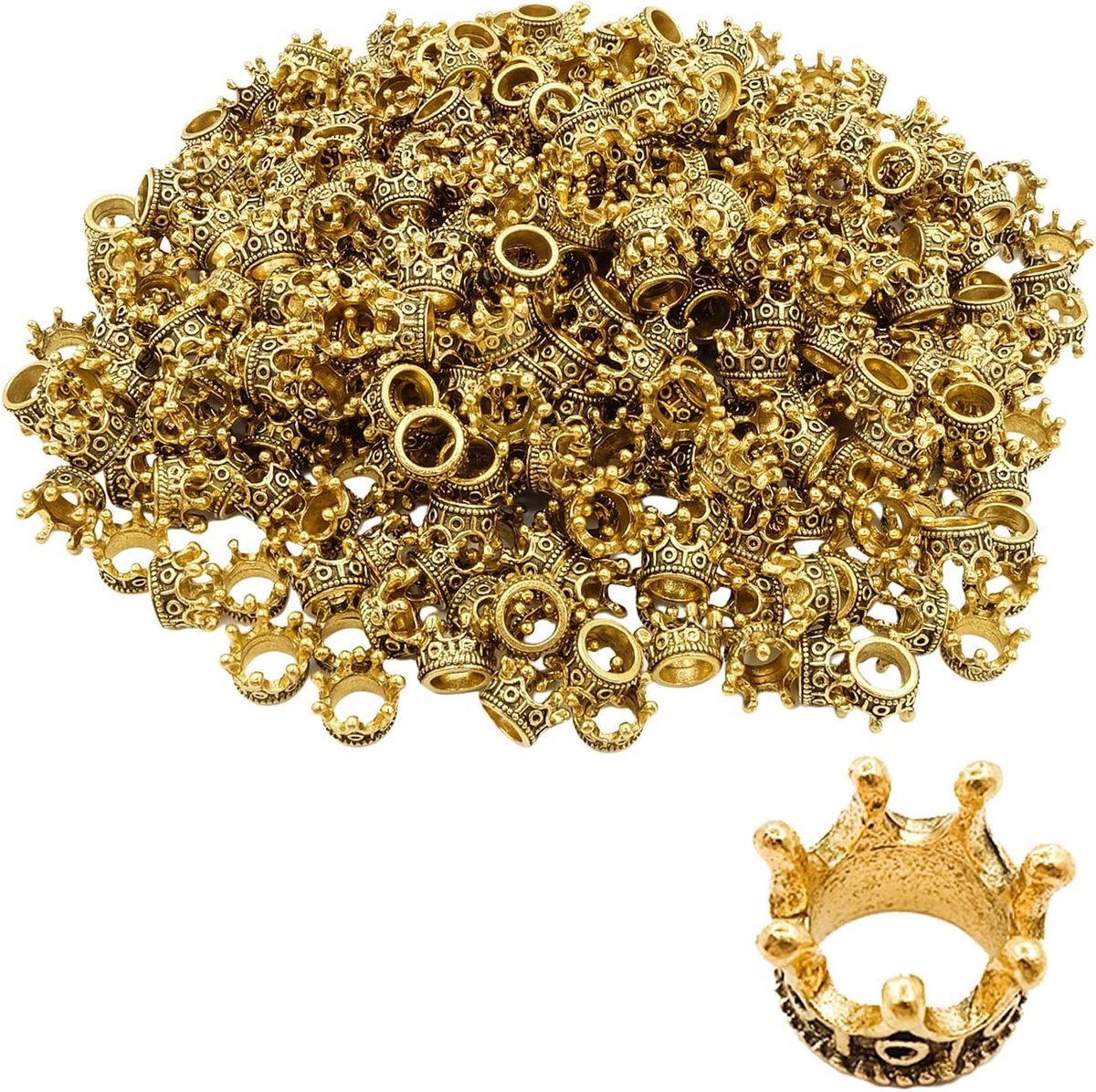 150 stuks gouden mini-kronen, kroonhangers, voor zelfgemaakte sieraden en accessoires (goud met zwart)