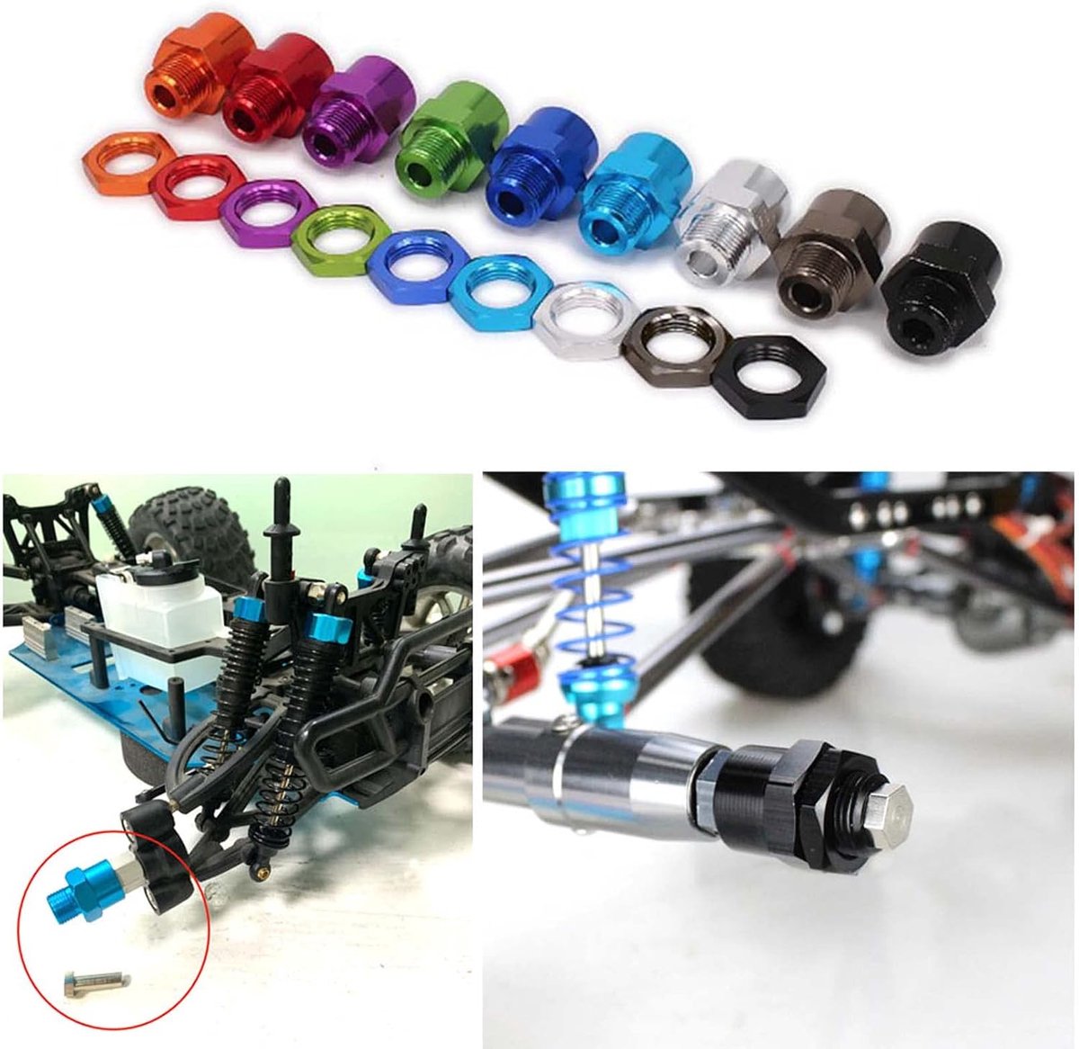 Wheel Hex Hub 12mm Turn to 17mm Extension Conversion Adapter voor 1/10 RC Model Auto en Upgrade 1/8 Banden Upgrade Onderdelen (zwart)