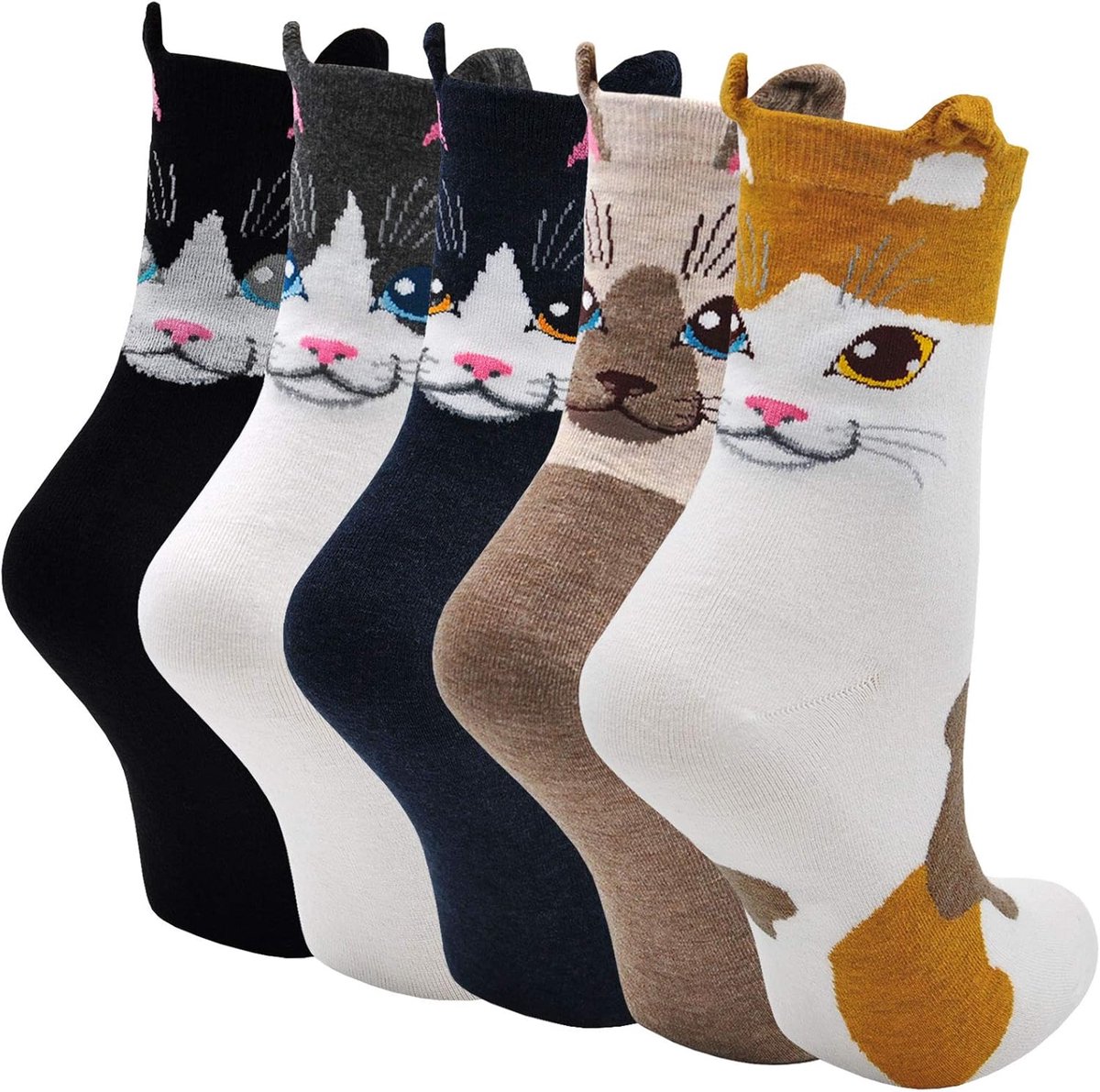 Sokken Dames Funky Cartoon Hond Kat Grappige Kawaii Sokken Meisjes Nieuwigheid Katoenen Sokken Kerstkous, Maat 4-10, 5 Paar, Kleur 1, 37-45 EU