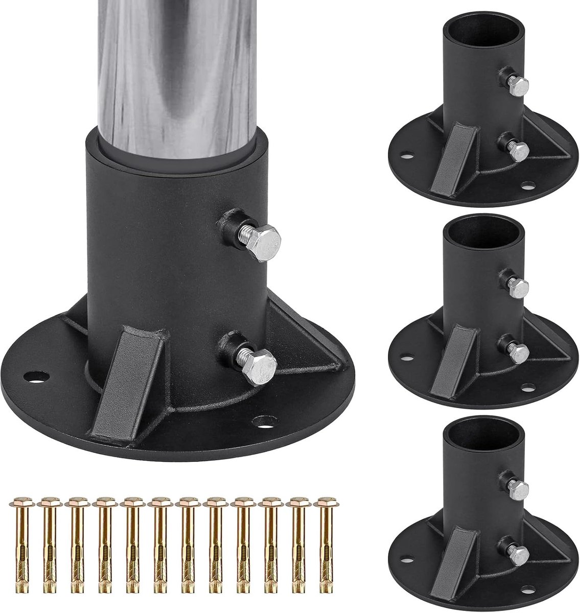 Chain Link Fence Pole Floor Flens, 2 "Base Flens, Zware Solid Fence Post Beton Mount voor het vasthouden van het hek/brievenbus/vlag ronde paal (OD 1-7/8"), Bouten/zijschroeven zijn inbegrepen