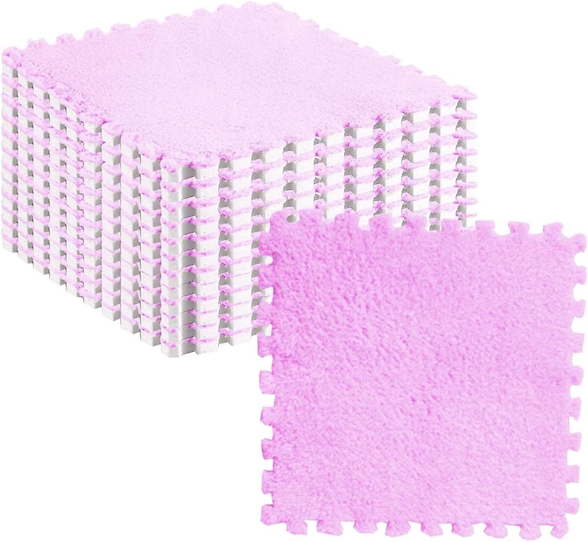 10 Stuks Pluche Schuim Vloermat, Vierkante in Elkaar Grijpende Tapijttegels, Antislip Karpetten Tapijt voor Salon Slaapkamer Decoratie, 12,2 X 11,8 Inch (paars wit)