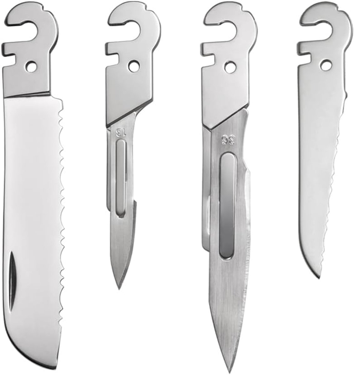 FT02 Bouw je eigen multigereedschap accessoire Flex Multigereedschap | (klein gekarteld mes, kleine & grote scalpel, groot gekarteld mes) Vervangbaar gereedschap voor a