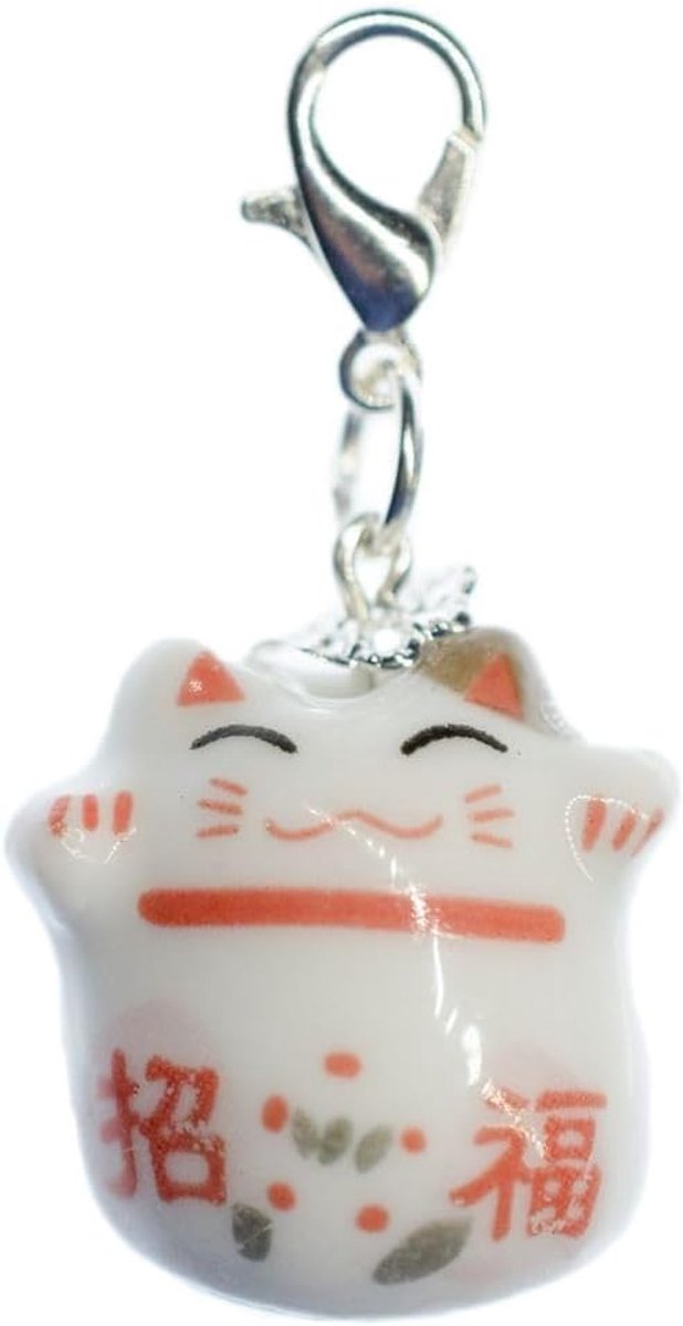 Maneki-neko Maneki-neko Gelukskat Charm kat wit - handgemaakte modesieraden I kettinghanger verzilverd - bedelhanger bedelarmband - hanger voor armband