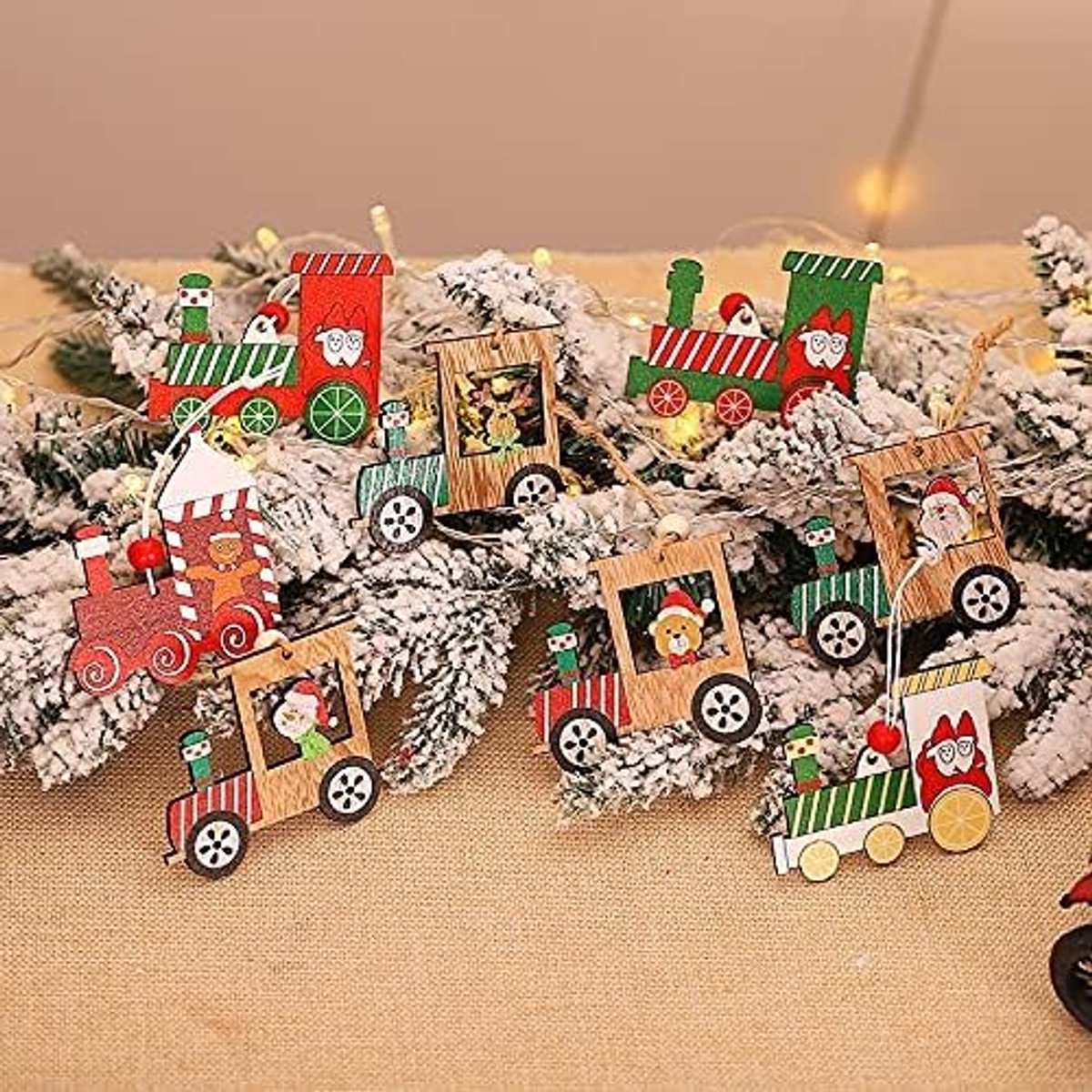 Kunstkerstboom Houten geschilderde kleurrijke auto boom Kerst hangende decor Kerst hanger for gelukkig Nieuwjaar Xmas ornamenten Navidad geschenken (Color : A02)