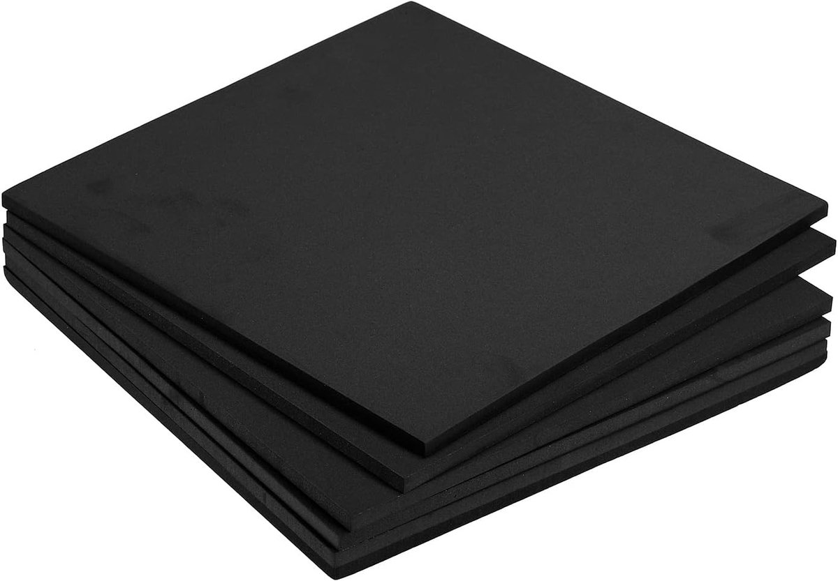 sourcing map Eva schuimrubberen platen, zwart, 9,8 x 9,8 inch, 7 mm dik, handwerk, schuimplaten voor kostuums, kunst en handwerkprojecten, verpakking van 6 stuks