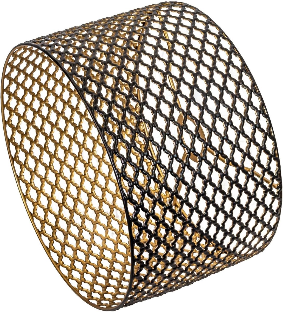 metalen ronde lampenkap, zwart goud, hol gesneden, trommelvorm, voor staande lamp, hanglamp, tafellamp, plafondlamp (rond, 9 GB)