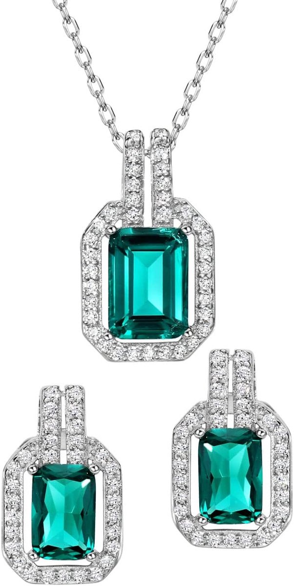 michooyel S925 Sierlijke Smaragd Sieraden Set Sterling Zilveren Hanger Ketting Stud Oorbellen Mei Geboortesteen Edelsteen voor Dames