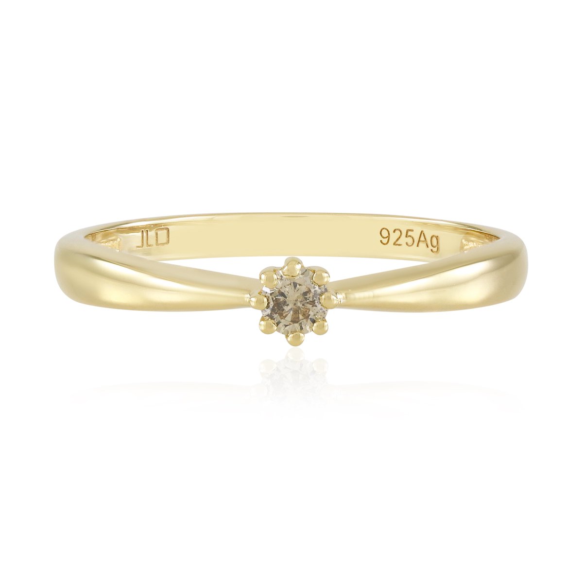 Cavill - Zilveren Ring 925 Sterling Zilver Verguld - 0,09 ct Bruine Diamant I2 - Ronde Briljantslijp - Elegante Bloemvorm - Afrikaanse Invloeden