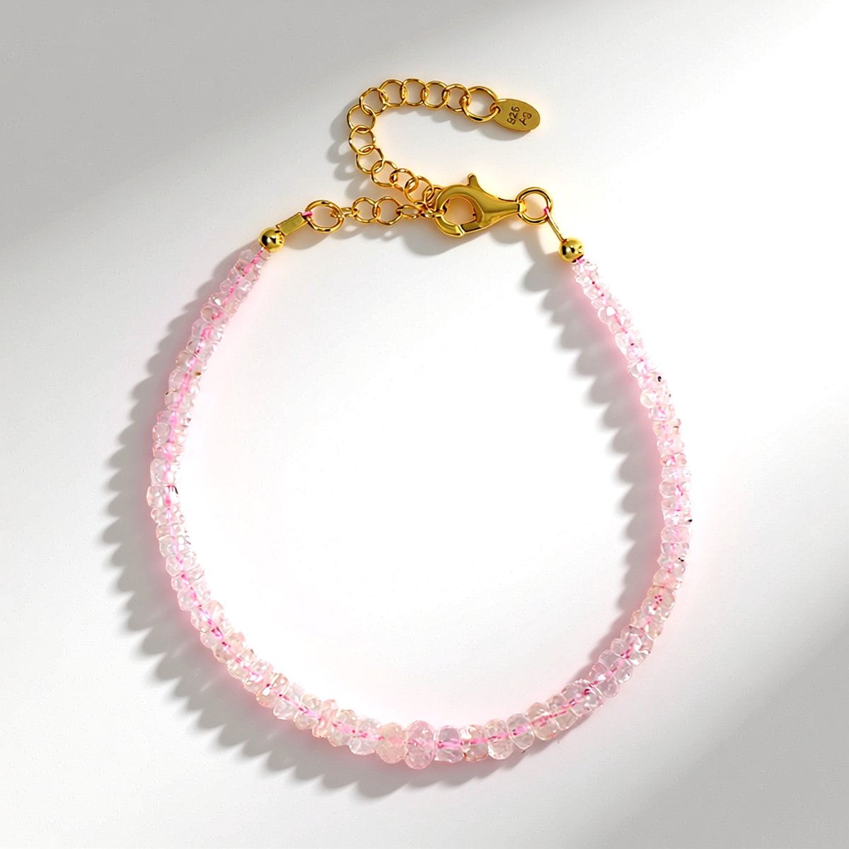 Cavill - 925 Sterling Zilver Vergulde Armband - Madagaskar Morganiet 14,255 Karaat - Verstelbaar Elegant Roze Edelsteen Sieraad