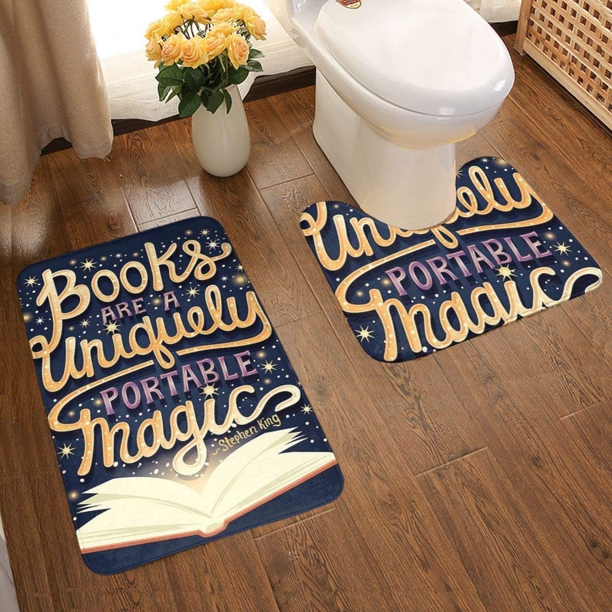 zijn Magic 2-delige zachte anti-slip badmatset, textuur fotografie inclusief 80x50cm hoge Absorbency wc-bril en 50x40cm microvezel zachte zachte zachte badtapijt, anti-slip mat wasbaar.