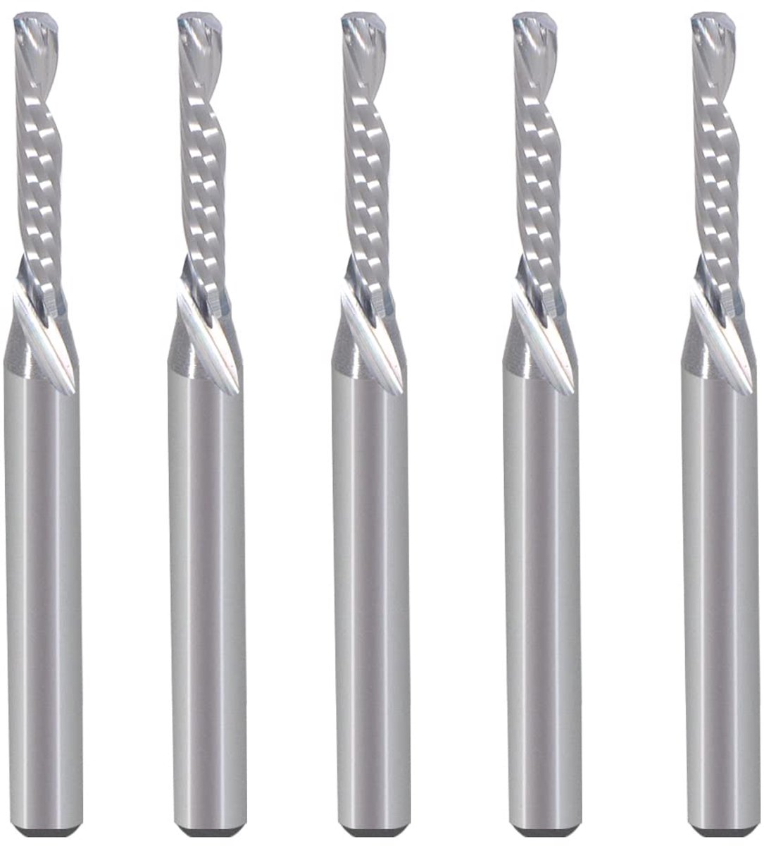 uit naar achteren gesneden spiraal bits High Efficiency snijden hout acryl aluminium plastic plaat verpakking van 5