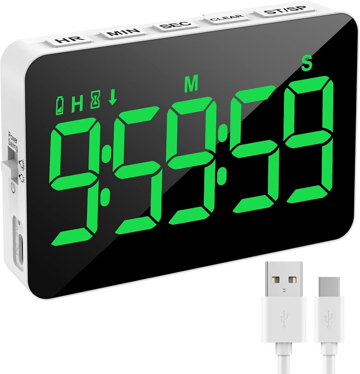 Digitale keukentimer, timer met 5 inch led-display, instelbare helderheid en volume, magnetische timer voor keuken, vergadering, klasse, groen