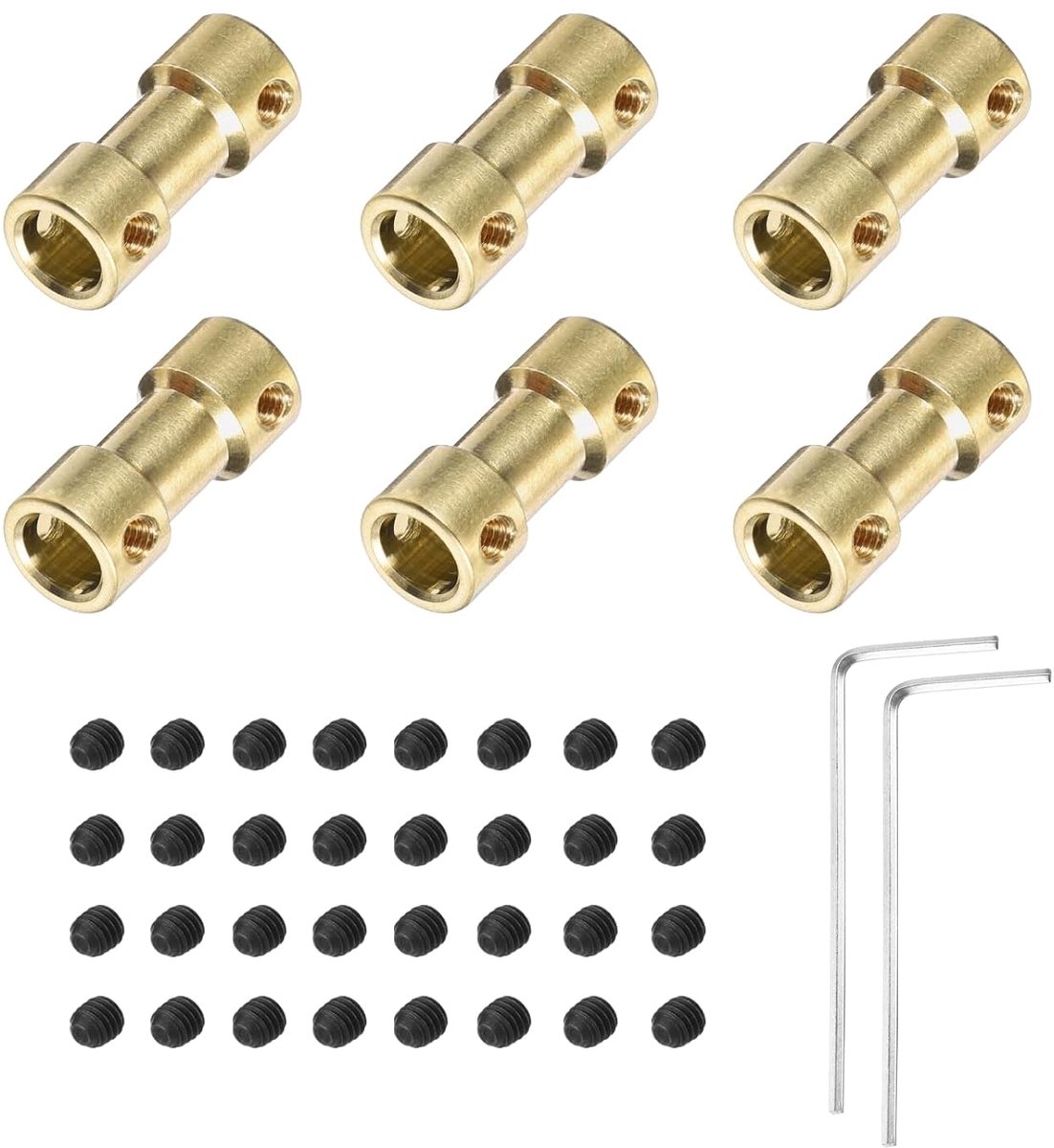 6 stuks 6 mm op 6 mm messing askoppeling verbindingsstuk met schroeven en inbussleutel flexibele motoraskoppeling voor autobandasmotor