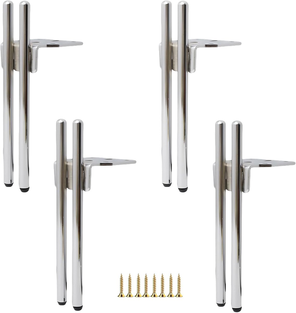 Poten, moderne vervangende bankpoten, salontafel, tv-kast, badkamerkast met schroeven+vloerbescherming+stille antislipbasis (zilver, 15 cm)
