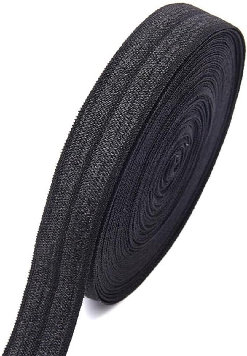 Elastisch Gurtband Gummiband om te naaien, schuine band, naadband, elastisch band voor naaien, sierband, knutselband voor DIY handwerk, kledingdecoratie, heimdecoratie, zwart, 15mmx10m