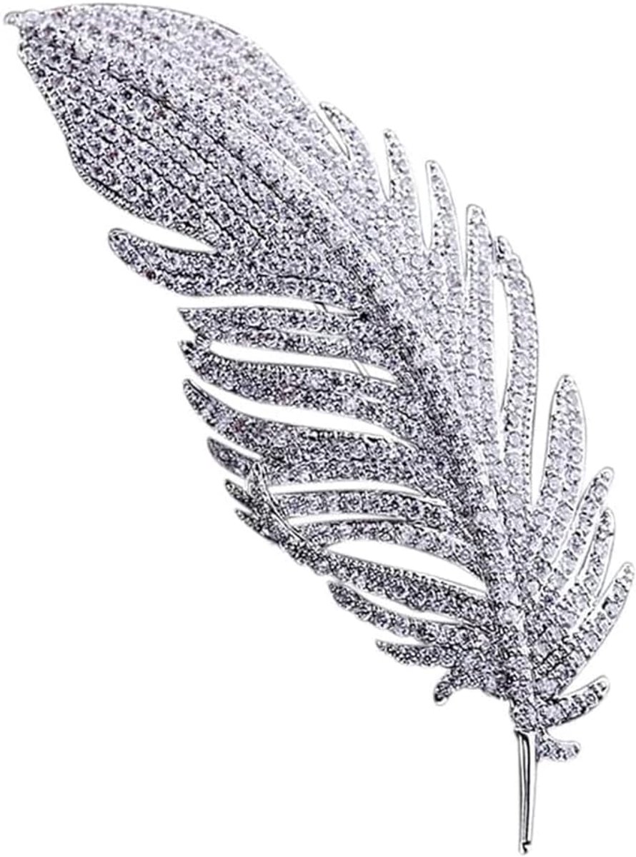 Broche voor Vrouwen Kunstparels Veren Broche, Veren Broche Sieraden Pin voor Vrouwen Zilver, Voor Vrouwen Kleding Sweater Sjaal-Clip Hoed Tas Decoratie (Zilver)