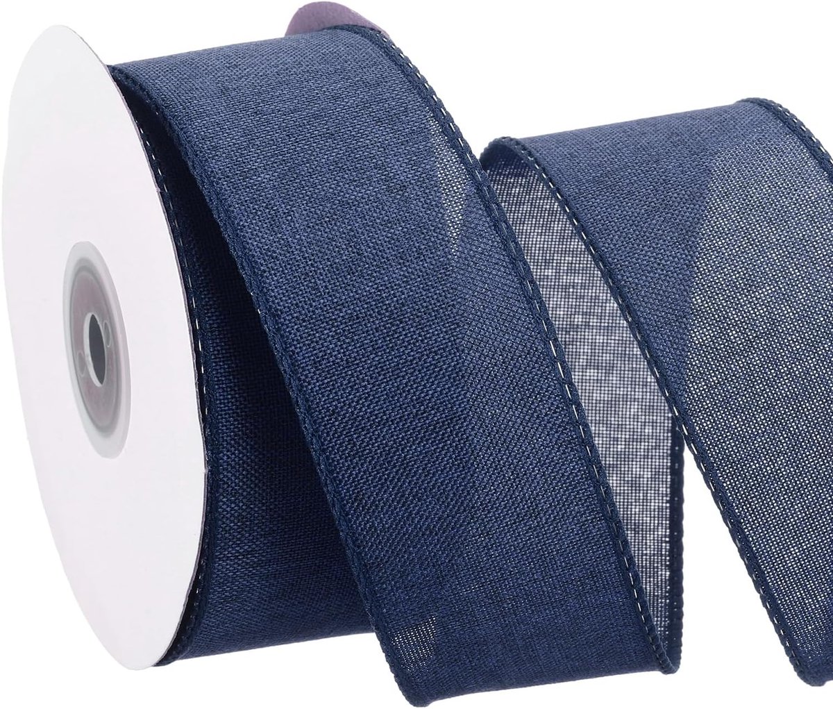 Jute lint met draad, 2,5 cm x 25,4 m, lint met bedrade rand, kerstboomdecoratie met handgemaakte geschenkslingers, marineblauw