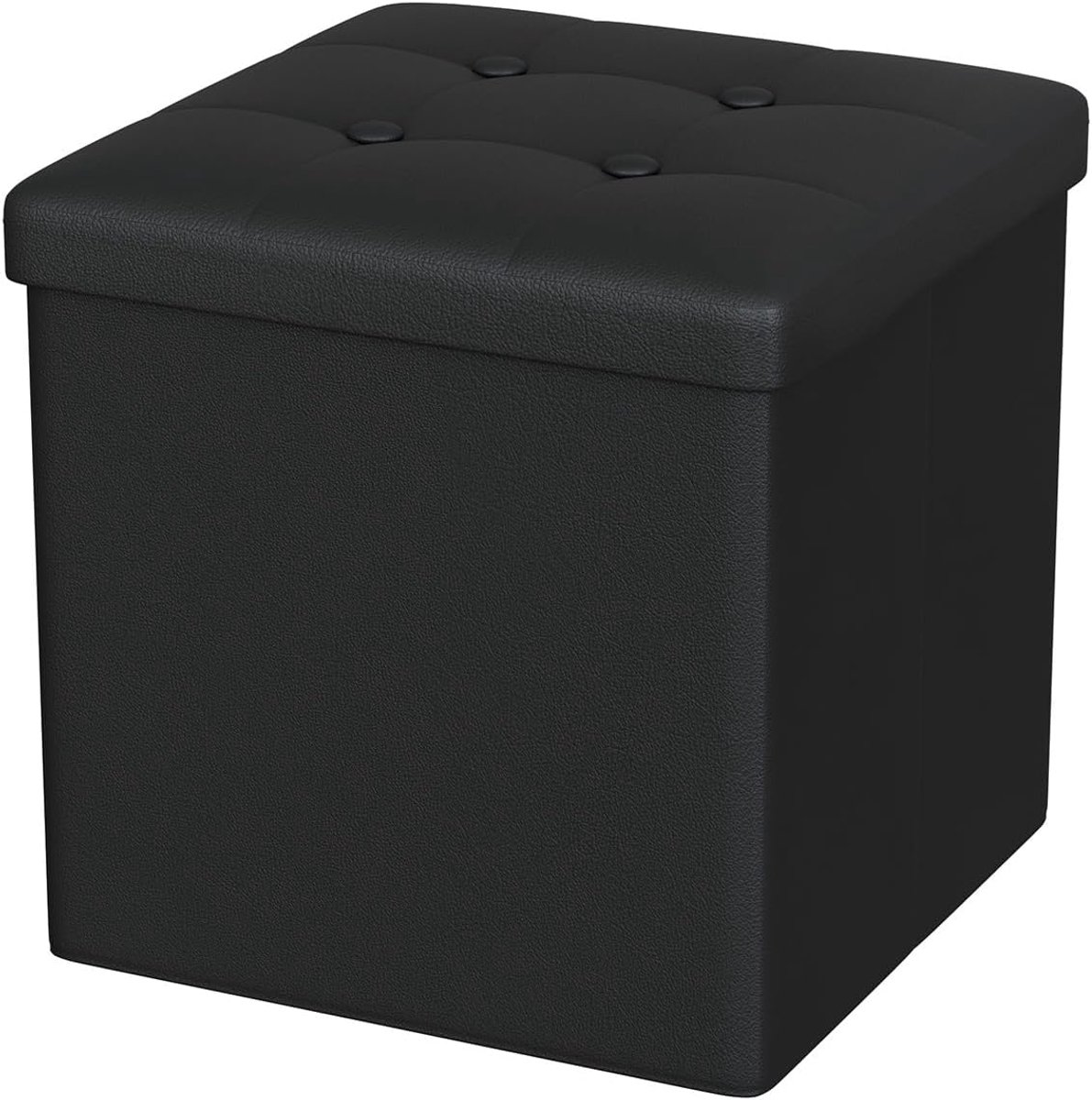 SnelShoppen - Oak & Tea PU Leder Opberg Pouf, Vouwbaar Zitkrukje met Opbergruimte, Kleine Cube Voetsteun Pouf, Compacte Opbergbank voor Woonkamer, Sla