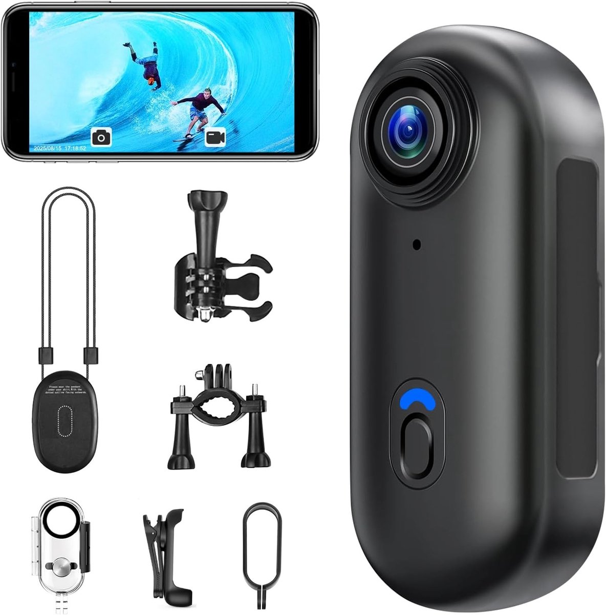 Kleine Action Cam - Zwart - Waterdicht tot 30 m - Draagbare 1080P Camera met Magnetische Bevestiging - Voor Avontuurlijke Activiteiten