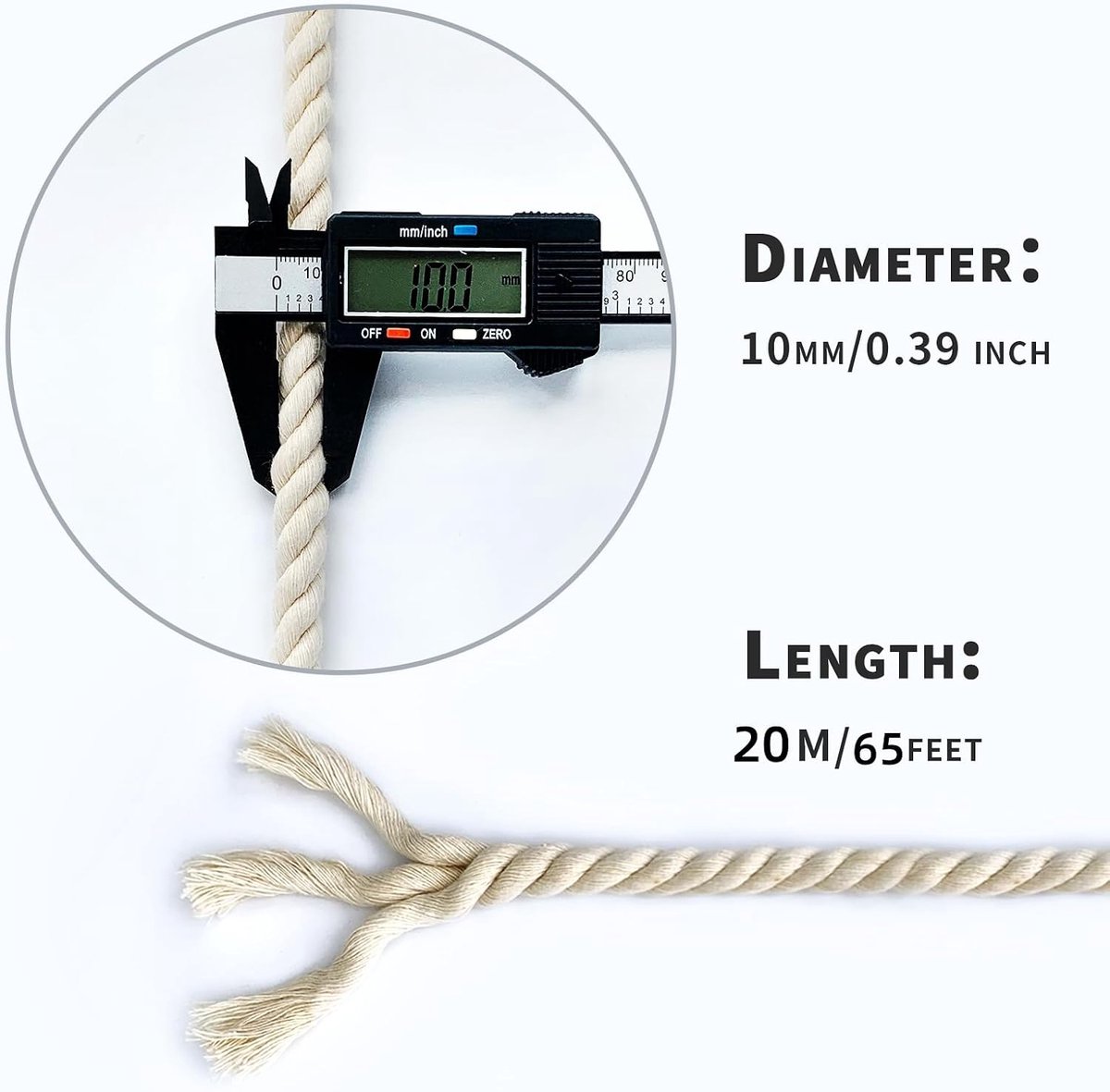 SnelShoppen - Katoenen Touw Dikke Touw Witte Touw Lus Zacht Touw 10mm Tuin Touw voor Macrame Plantenhanger Set (20m)