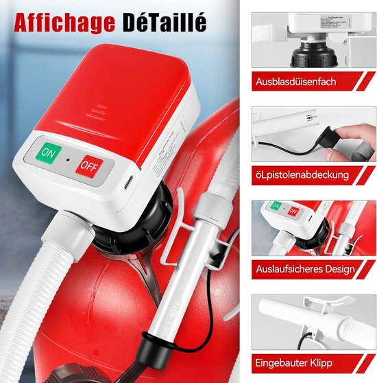 KZQ Elektrische brandstofpomp met automatische stopsensor - debiet 3,2 GPM (12 liter/minuut) - wordt geleverd met 4 maten brandstoftankadapters - 1,3 meter slang, brandstofpomp, benzinepomp, oliepomp, dieselpomp, brandstofvat van KZQ — afbeelding 5