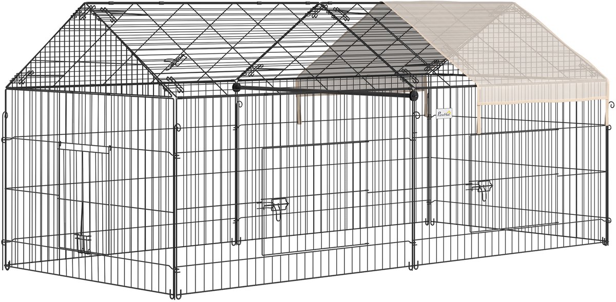 Omheining voor kleine dieren, 220 x 103 x 103 cm, zwart en beige | Kooi voor huisdieren, hok voor buiten, konijnen, frame van verzinkt metaal, 4 grondpennen inbegrepen