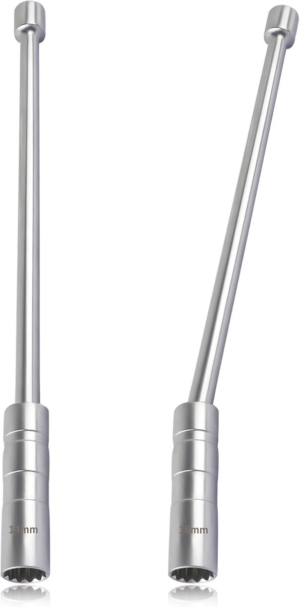 KZQ Verlengde bougiesleutel 14 mm + 16 mm - Dunwandig 12-punts 3/8 inch - Bougieverwijderingsgereedschap - Stalen magnetische bougiesleutelset - Autogereedschap - Compatibel met Nissan en andere auto's