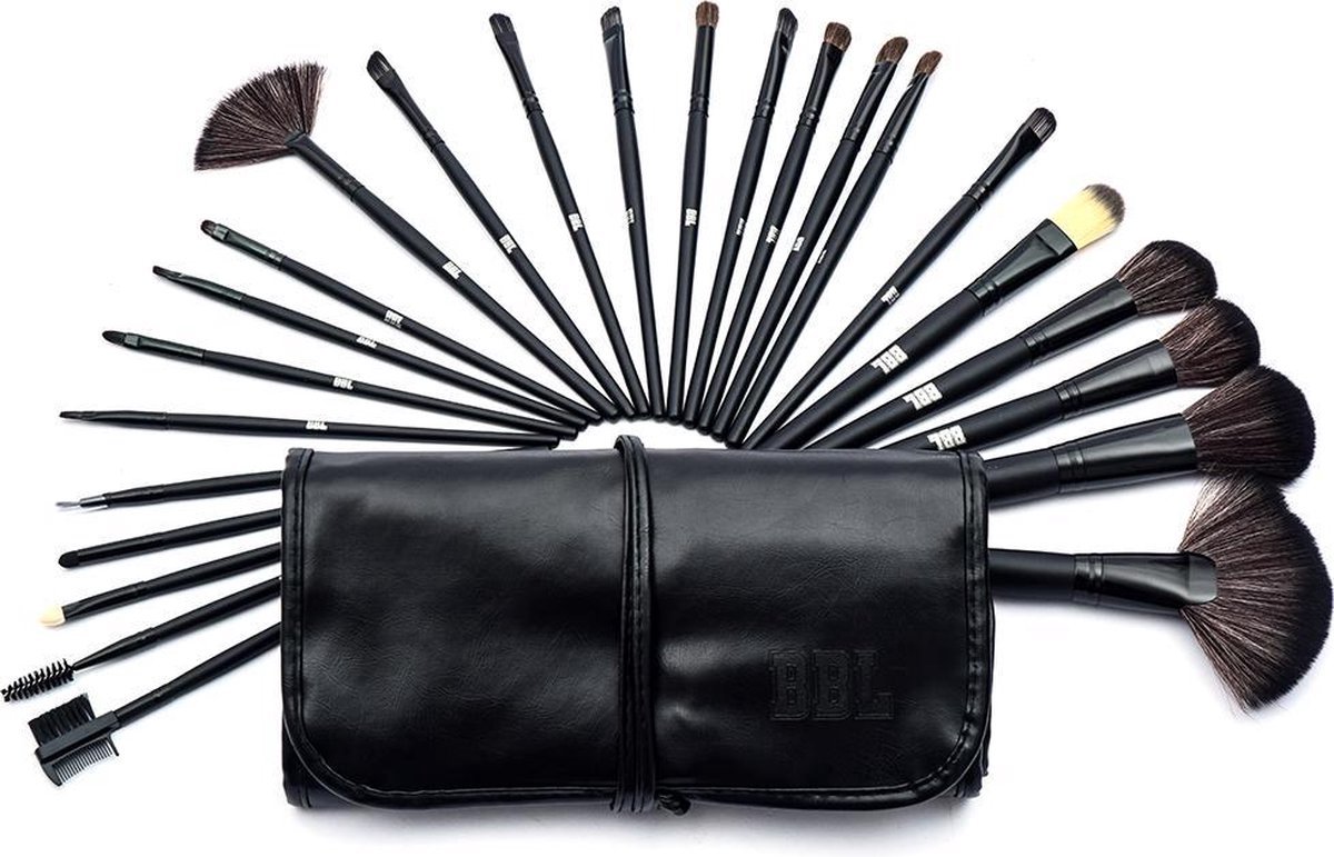 Make-up kwastenset 24-delig - Cosmetica kwasten - Make-up brushes - Kwastenset - Poederkwasten - Opmaken - Schminkkwasten - Met opbergetui - Zwart - Jonyx