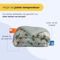 Gevouwen dekbed met bloemenprint, groen en roze. Warm in de winter, koel in de zomer.