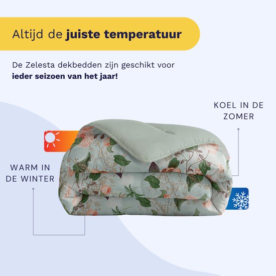 Gevouwen dekbed met bloemenprint, groen en roze. Warm in de winter, koel in de zomer.