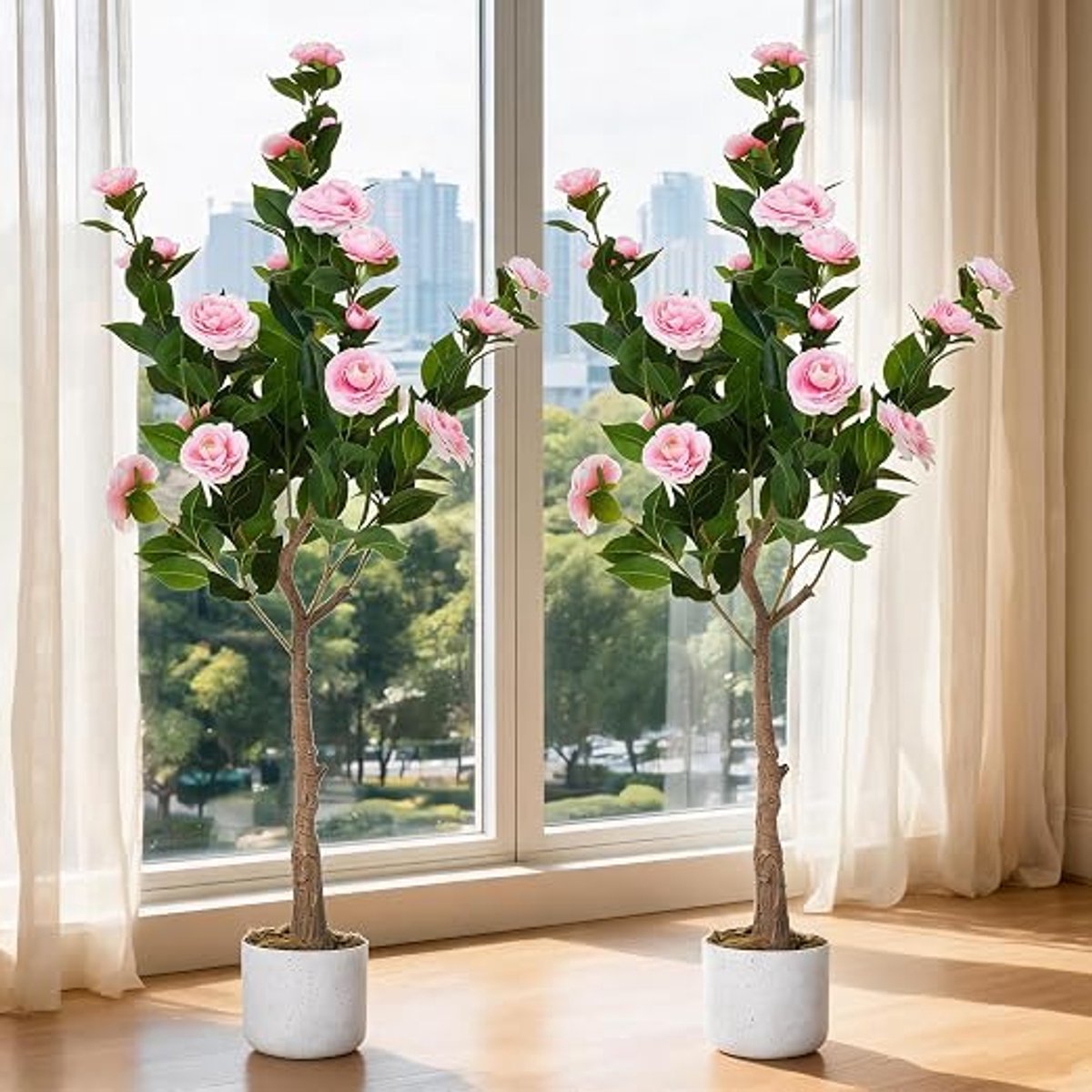 HOERFURIY - Kunst Camellia Boom 2 stuks - Jaarronde bloei - Eenvoudig onderhoud