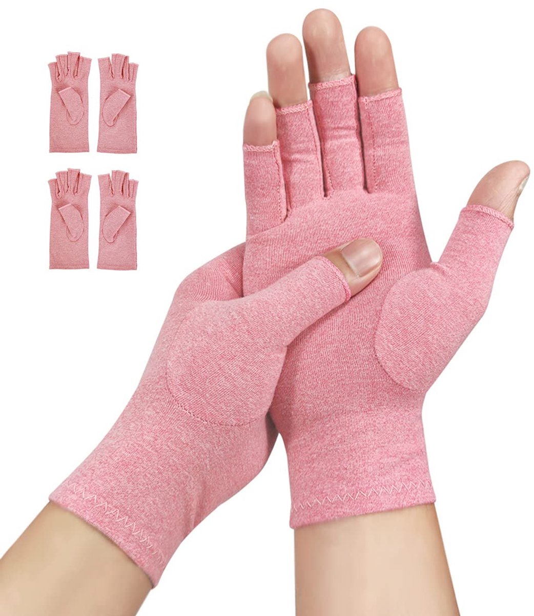 Handschoenen Artrose handschoenen Compressie handschoenen, vingerloze handschoenen voor pijnbestrijding, spelen, typen en warmte, voor vrouwen, roze L