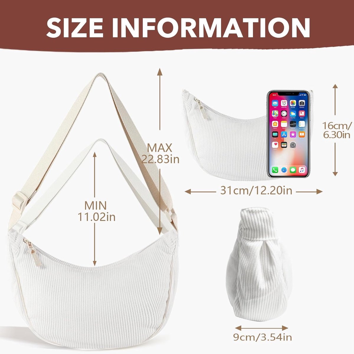 Crossbody tas van corduroystof, crossbody tas in effen kleur, met verstelbare schouderriem voor dagelijks gebruik