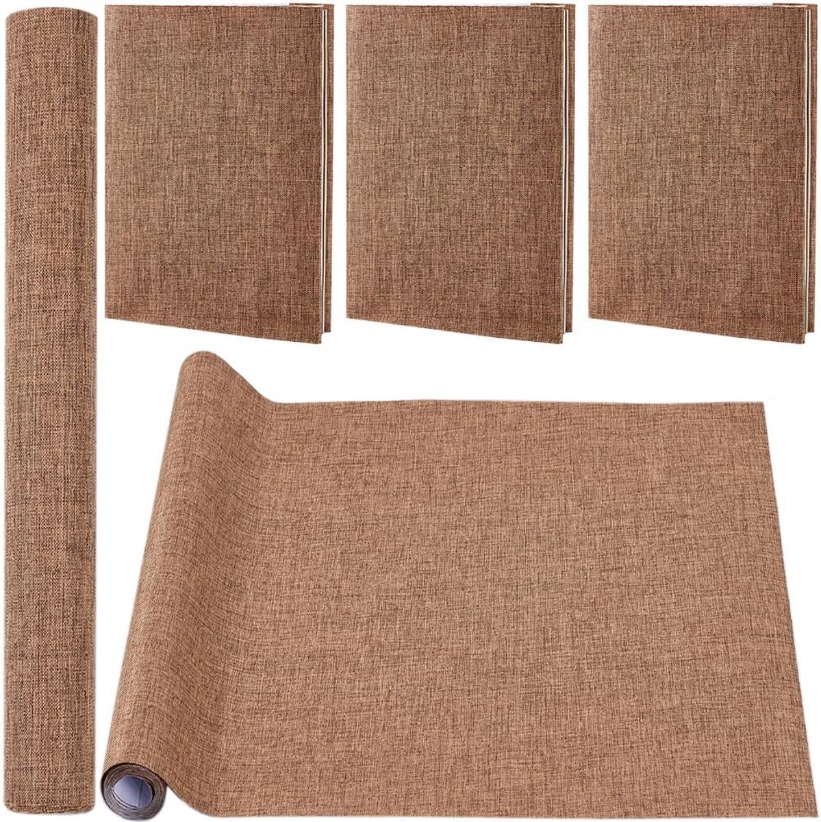 Linnen kaftdoek van 130 x 30 cm voor A4-A8 boekenbinding, stoffen oppervlak met papieren achterkant voor album‘s, scrapbooking, doe-het-zelf opslagbescherming bindingsbenodigdheden, bruin