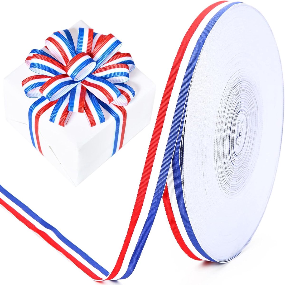 Lint Blauw Wit Rood, 1cm*50m Satijnen Linten Decoratie Zijden Linten Cadeaulint Autolint Stoffen Linten van Zijde en Satijn voor Bruiloft Feest Ballonnen Bloem Haarstrikken Decoratie