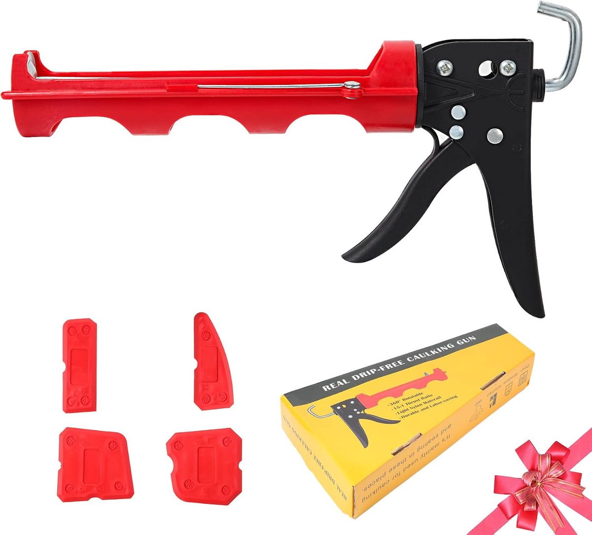 Kitpers Kitpistool Pers voor krachtoverbrenging 15:1 Cartouche Pistool Arbeidsbesparend Kitspuit Cartridgepers met Draaigrame voor Cartridges tot 310ml Met Afwerkingsgereedschap voor Kit