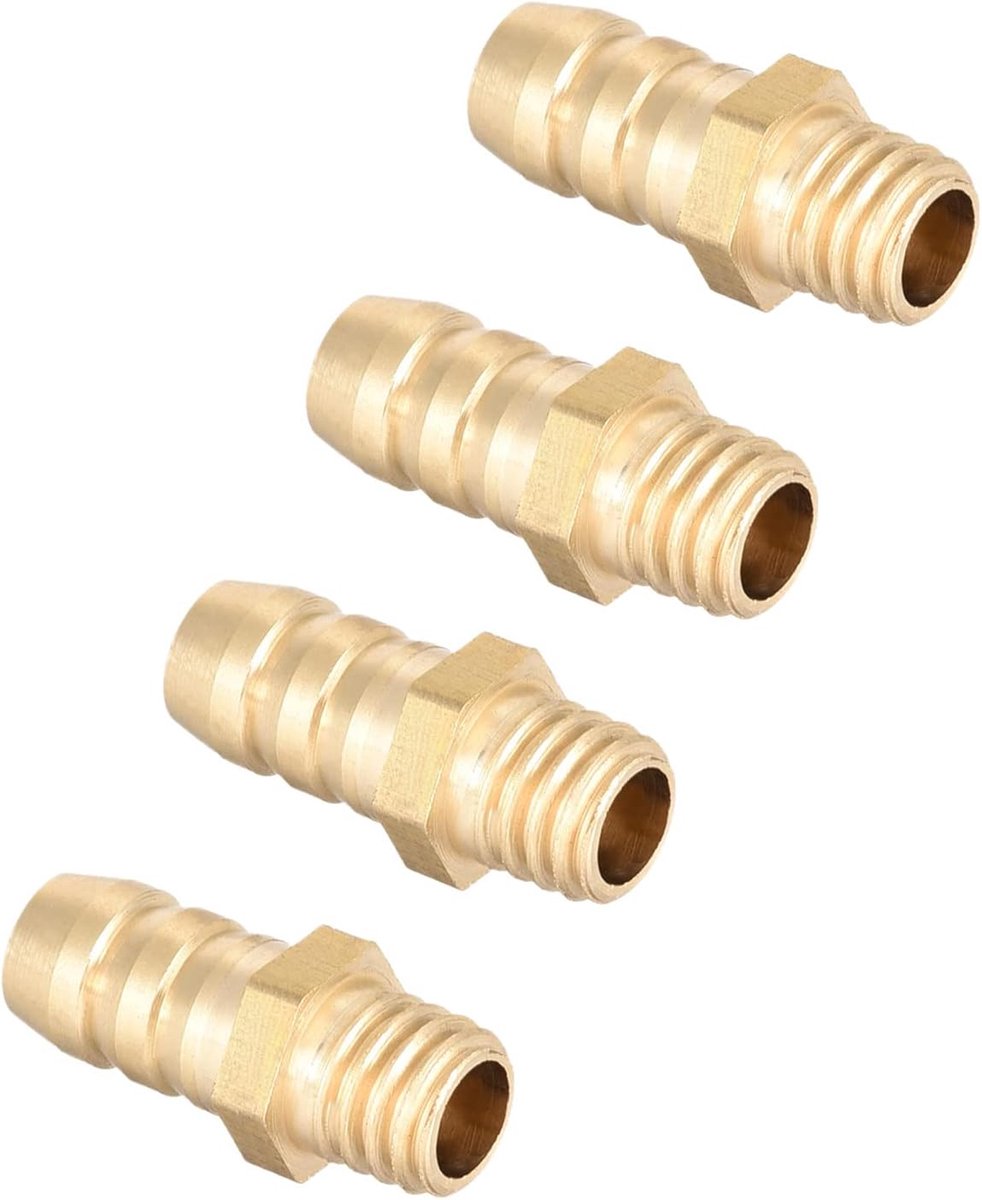 Metrisch M6-1 mannelijke schroefdraad op 6 mm stekker messing slangconnector, 4 stuks slangverbinder-adapter voor slangverbinding, goudkleur