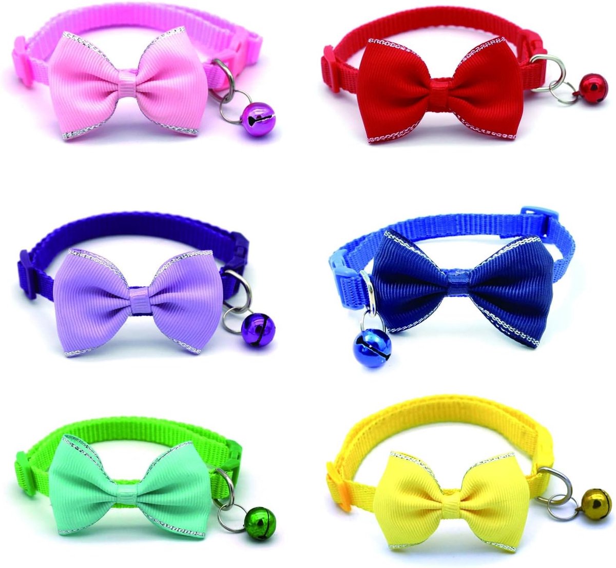 Halsbanden met bel, gepersonaliseerde kraag met schattige vlinderdas, veiligheidsgesp, verstelbare huisdierhalsbanden voor meisjes, mannen, katjes, puppy, kleine pup (6 kleuren)